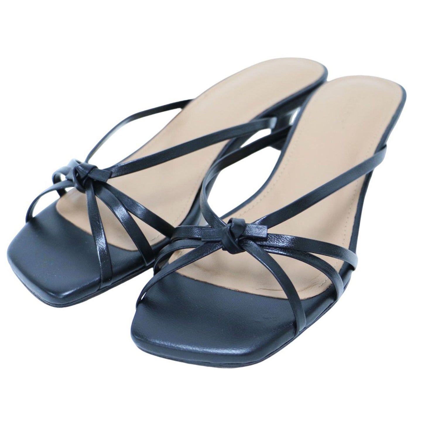 24春夏 レザー ス トラップ サンダル / EUNISA ミュール スクエアトゥ ピンヒール ノットデザイン