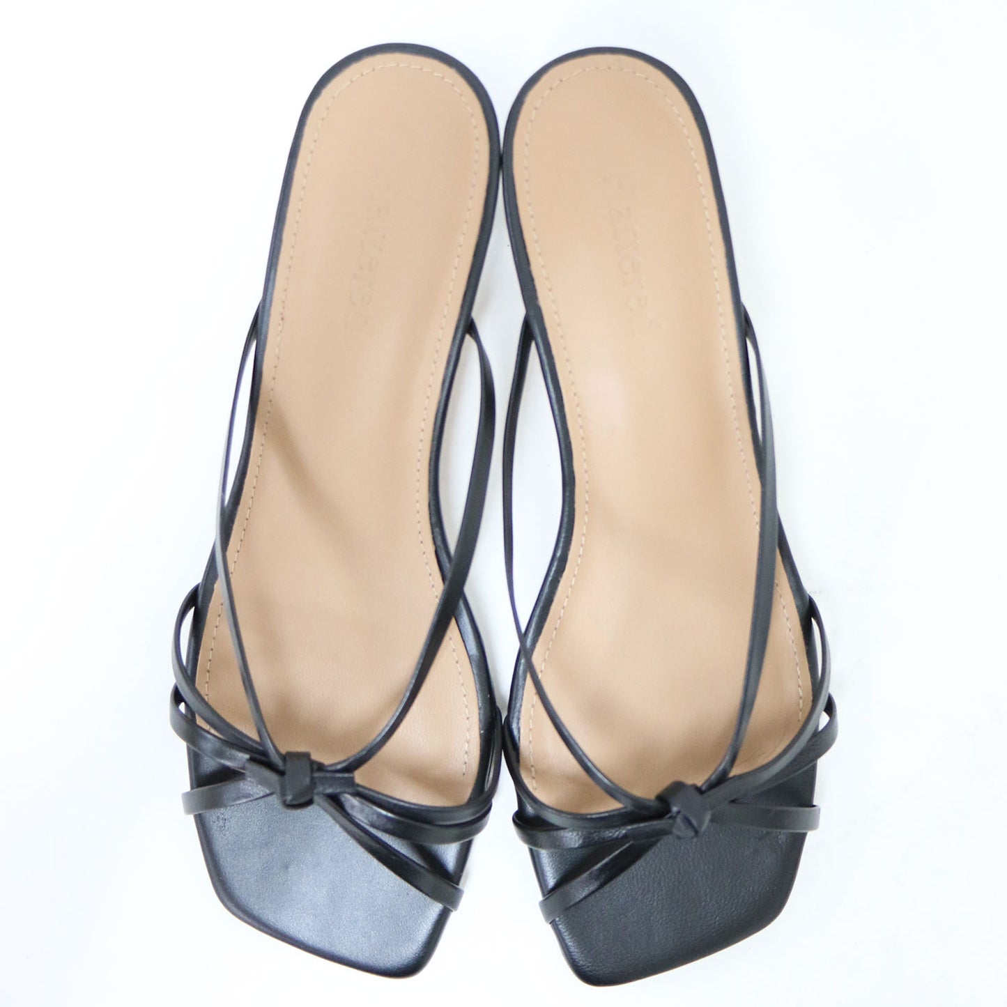 24春夏 レザー ス トラップ サンダル / EUNISA ミュール スクエアトゥ ピンヒール ノットデザイン