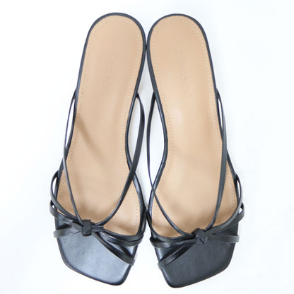 24春夏 レザー ス トラップ サンダル / EUNISA ミュール スクエアトゥ ピンヒール ノットデザイン