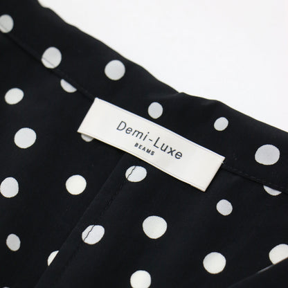 オープンカラー ドット ワンピース / ロング丈 半袖 開襟 ギャザー 総柄