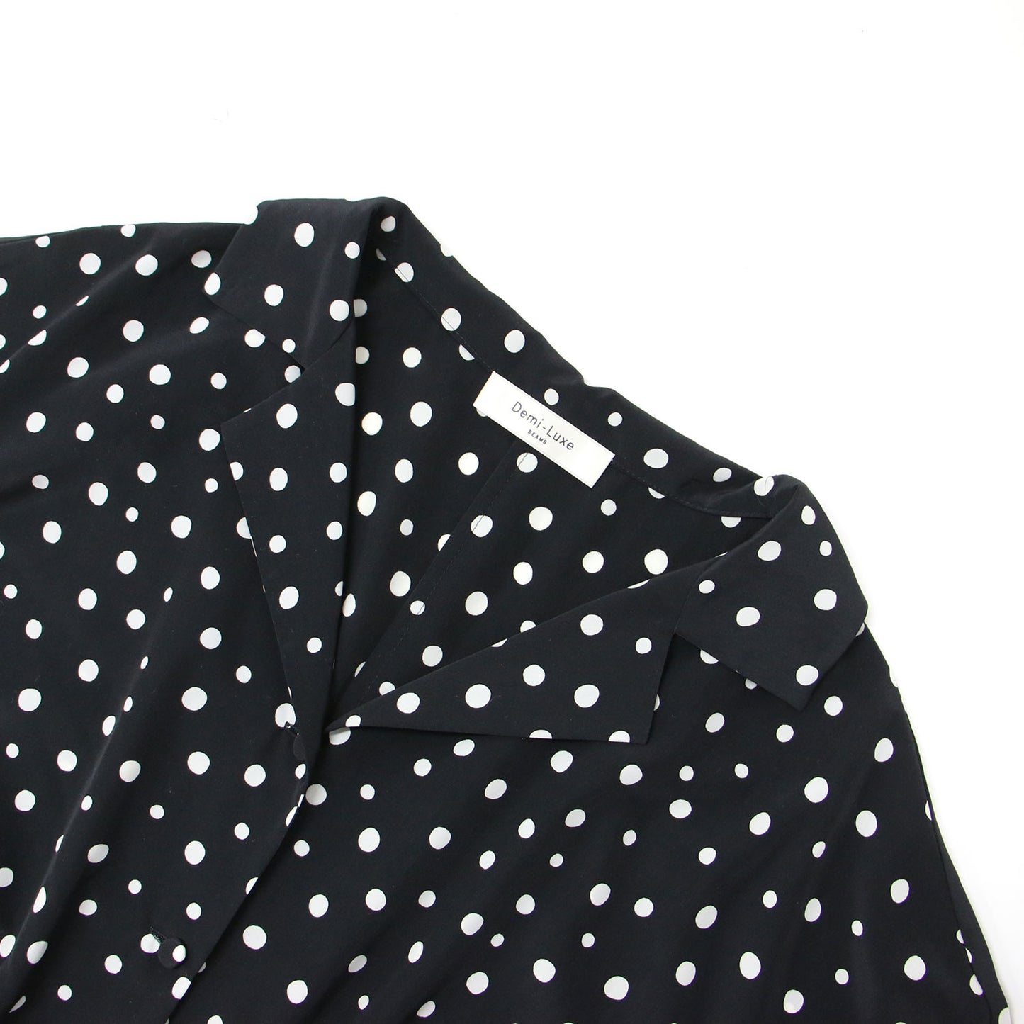 オープンカラー ドット ワンピース / ロング丈 半袖 開襟 ギャザー 総柄