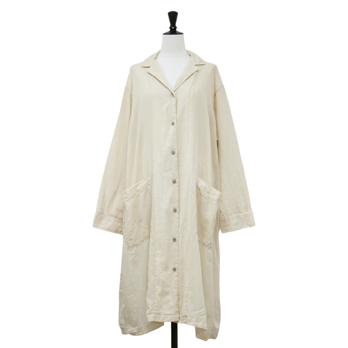 シアー シャツ ワンピース / Sheer shirt OP ロング丈 長袖 開襟 コットン