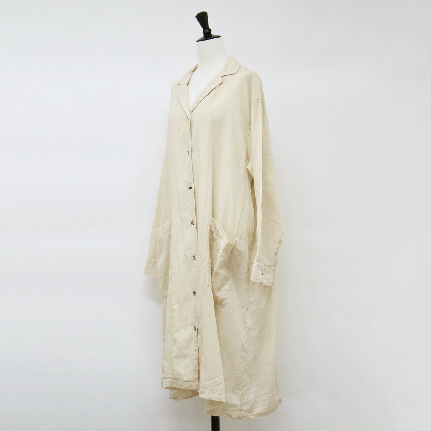 シアー シャツ ワンピース / Sheer shirt OP ロング丈 長袖 開襟 コットン