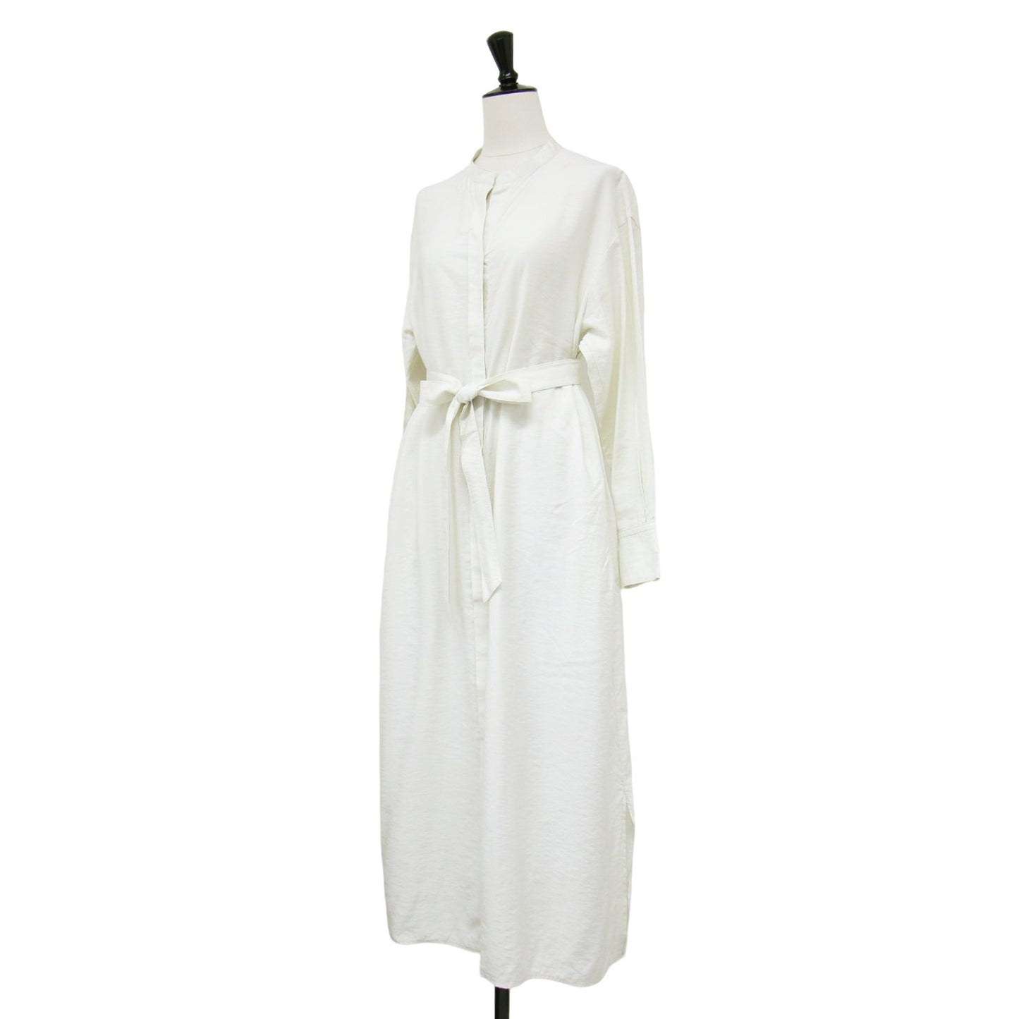 レーヨン ソフトツイル ロング シャツ ドレス / ノーカラー ワンピース 長袖 Vネック 羽織り