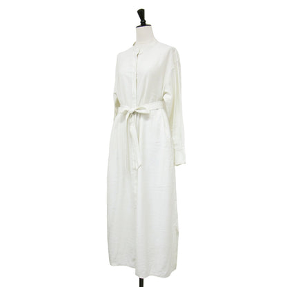 レーヨン ソフトツイル ロング シャツ ドレス / ノーカラー ワンピース 長袖 Vネック 羽織り