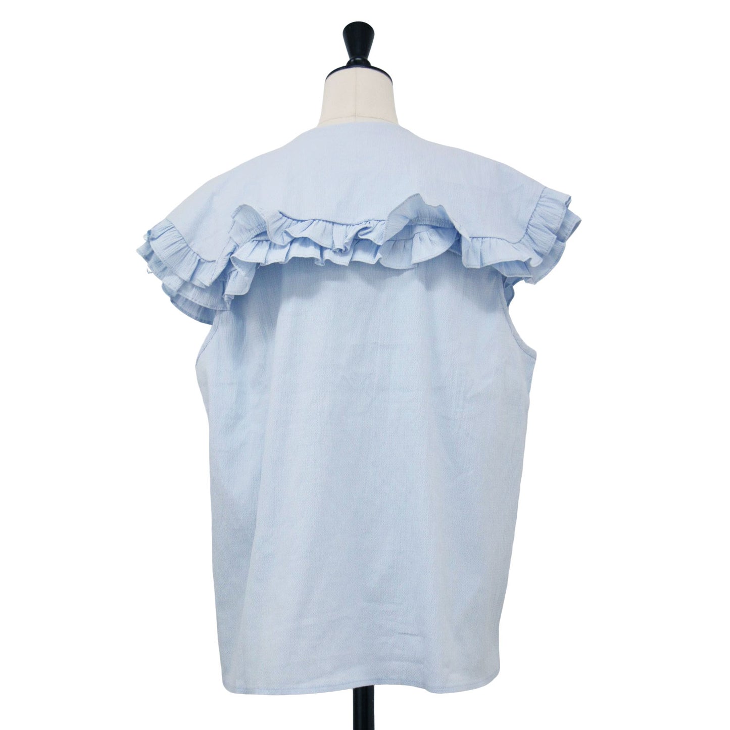 フリルカラー ブラウス / Notes Oversized Collar Blouse ノースリーブ ダブルカラー 襟 ビジュー釦