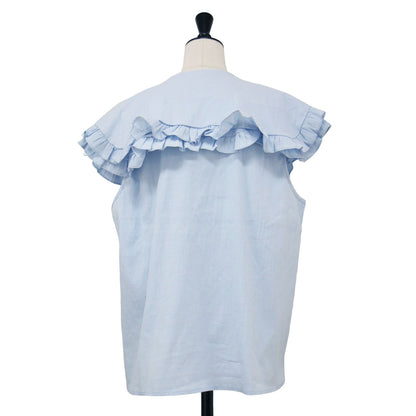 フリルカラー ブラウス / Notes Oversized Collar Blouse ノースリーブ ダブルカラー 襟 ビジュー釦