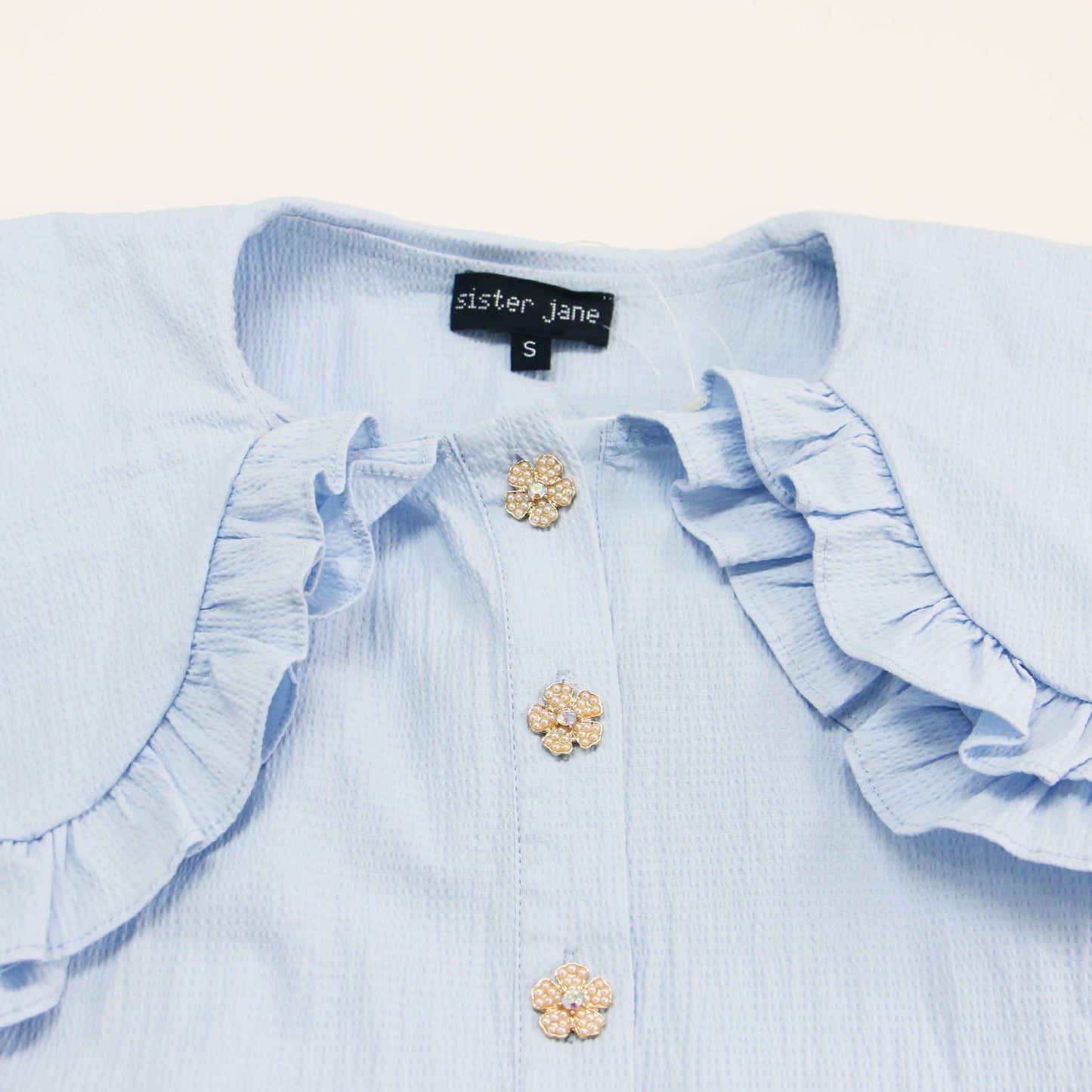 フリルカラー ブラウス / Notes Oversized Collar Blouse ノースリーブ ダブルカラー 襟 ビジュー釦