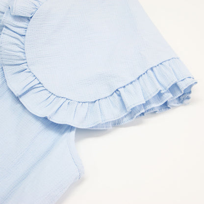 フリルカラー ブラウス / Notes Oversized Collar Blouse ノースリーブ ダブルカラー 襟 ビジュー釦