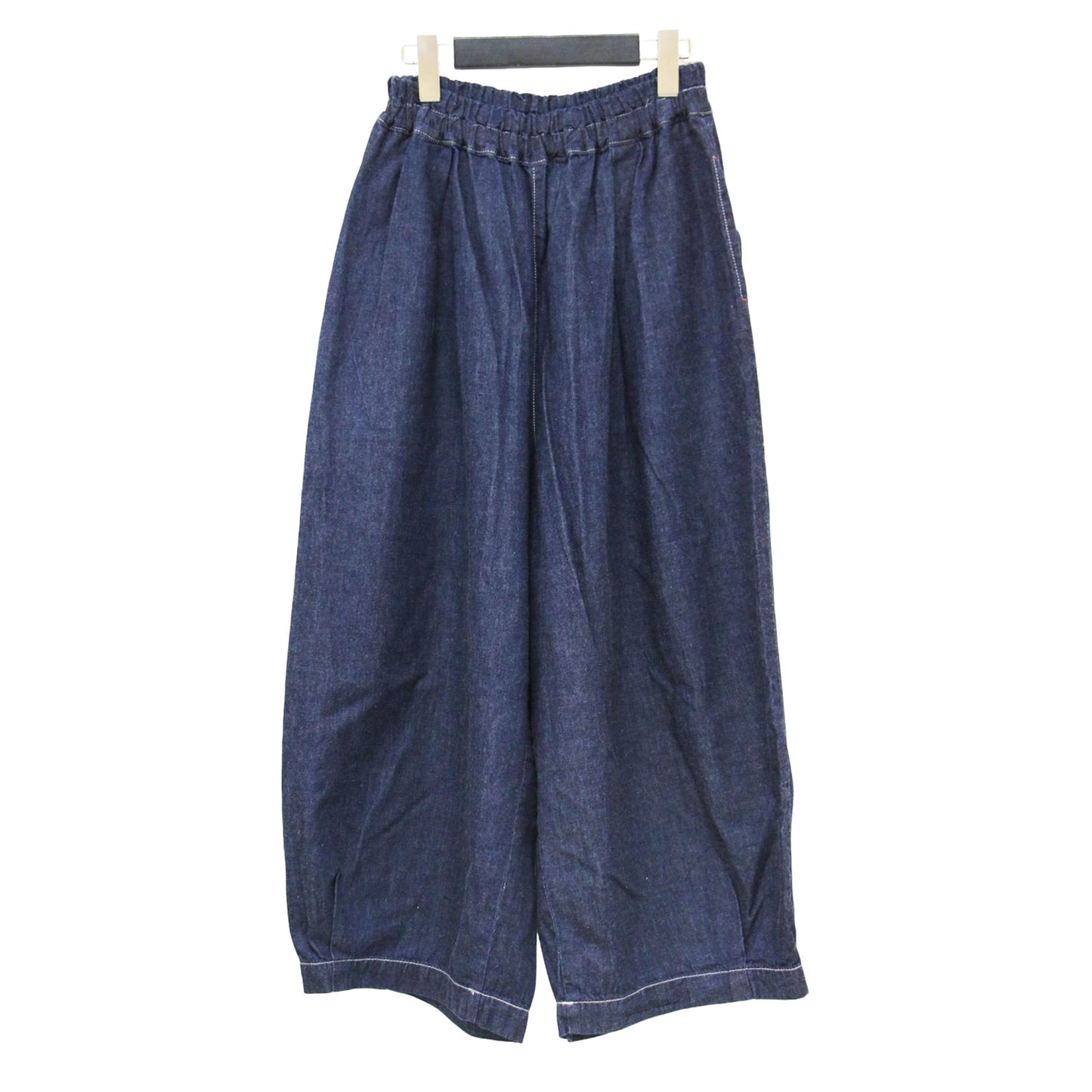 クロップド デニム パンツ / ワイドパンツ ガウチョパンツ ウエストゴム コットン