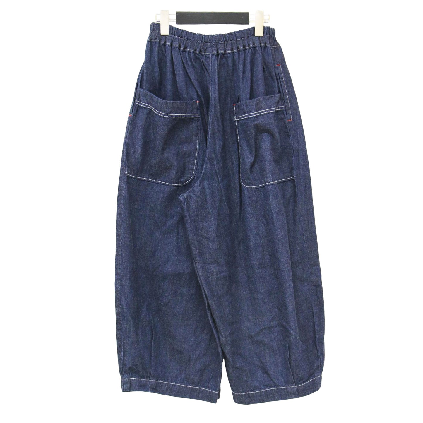 クロップド デニム パンツ / ワイドパンツ ガウチョパンツ ウエストゴム コットン