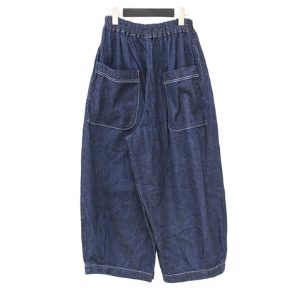 クロップド デニム パンツ / ワイドパンツ ガウチョパンツ ウエストゴム コットン