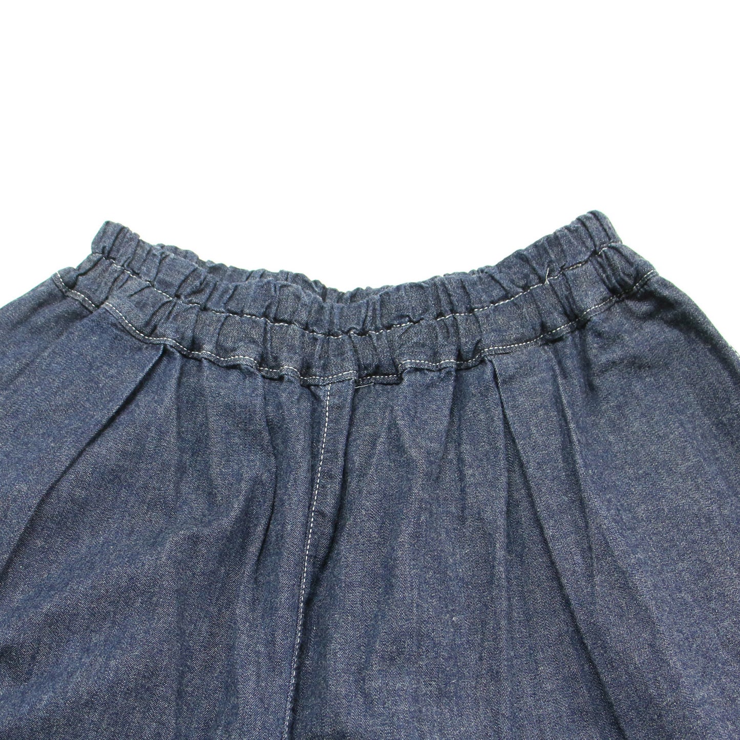 クロップド デニム パンツ / ワイドパンツ ガウチョパンツ ウエストゴム コットン