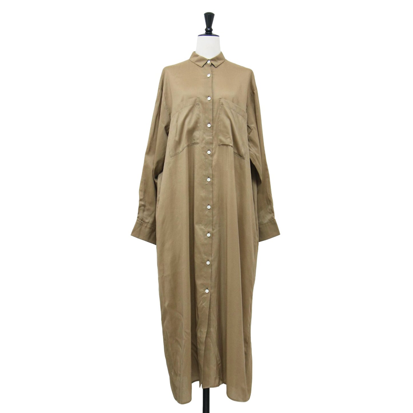 パウダリー シルク ロング シャツ ワンピース / 長袖 バックリボン コットン ウォッシャブル