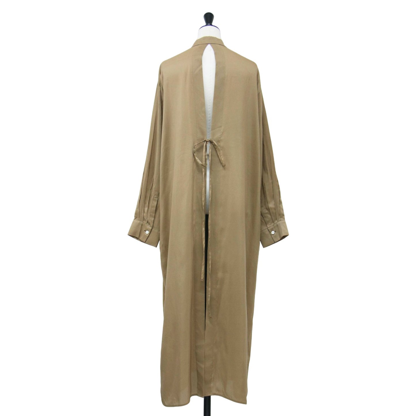 パウダリー シルク ロング シャツ ワンピース / 長袖 バックリボン コットン ウォッシャブル