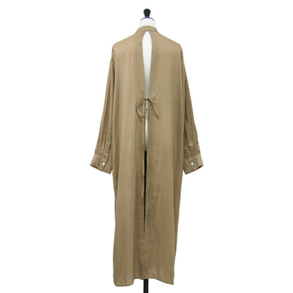 パウダリー シルク ロング シャツ ワンピース / 長袖 バックリボン コットン ウォッシャブル