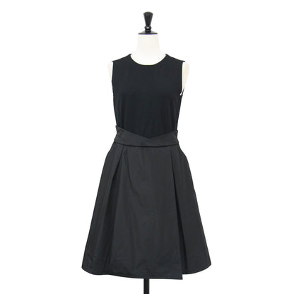 ウエスト切替 ノースリーブ ドレス / T-DRESS ワンピース クルーネック 膝丈 フレア タック