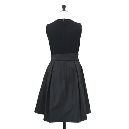 ウエスト切替 ノースリーブ ドレス / T-DRESS ワンピース クルーネック 膝丈 フレア タック