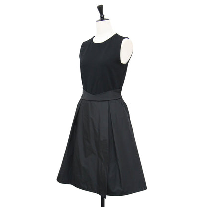 ウエスト切替 ノースリーブ ドレス / T-DRESS ワンピース クルーネック 膝丈 フレア タック