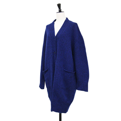 21秋冬 杢 ワイド Vネック カーディガン / ニット 長袖 膝丈 ドロップショルダー ウール