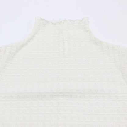 トリコットレース トップス / 長袖 ハイネック ストレッチ