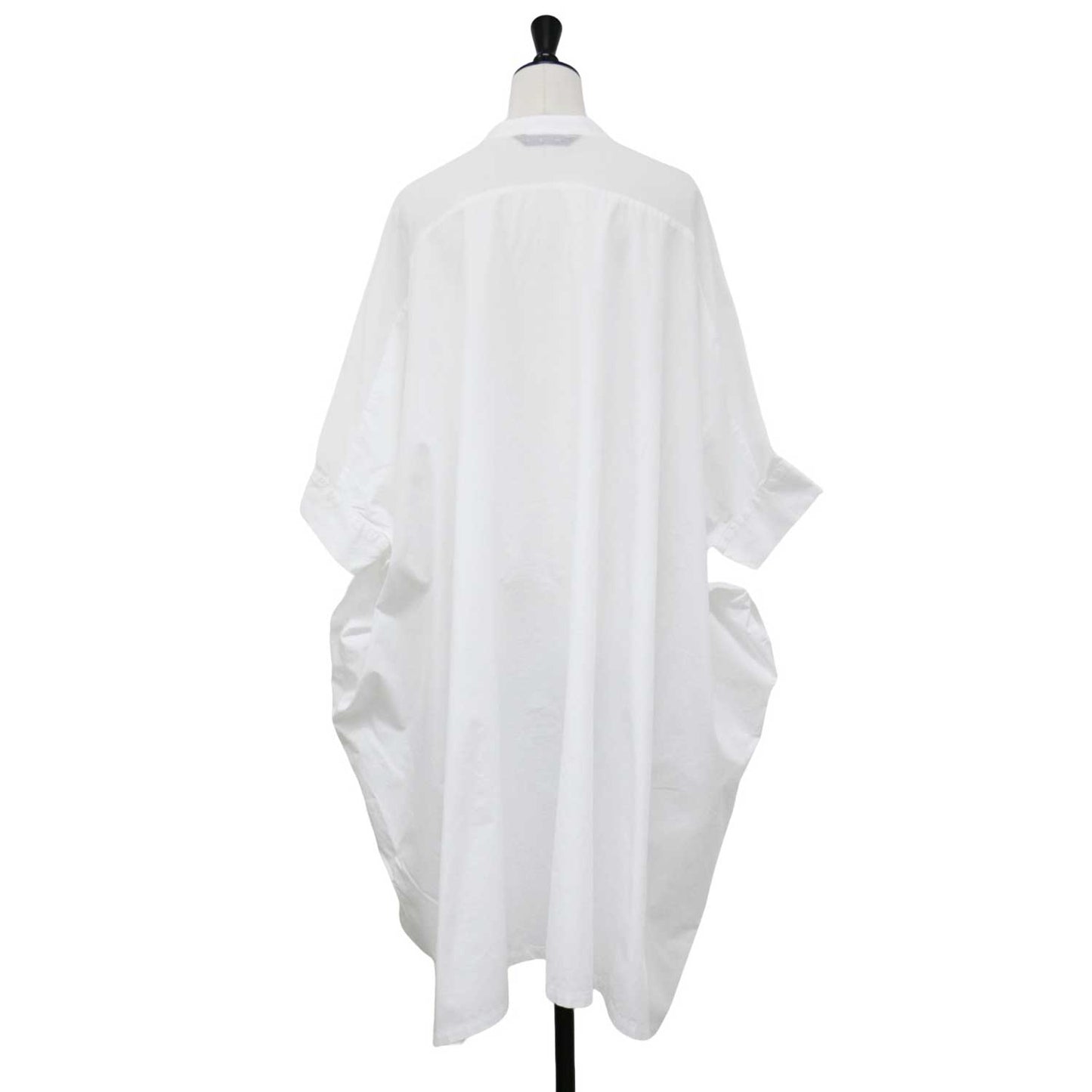 シアー ワイド ワンピース / シャツワンピース ミディ丈 スタンドカラー 5分袖 コットン