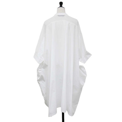 シアー ワイド ワンピース / シャツワンピース ミディ丈 スタンドカラー 5分袖 コットン