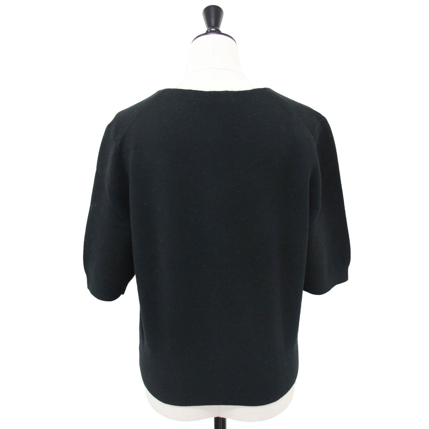 コットン カシミヤ バイカラー ハーフスリーブ カーディガン / ニット 半袖 五分袖 クルーネック パール ビーズ ロゴ