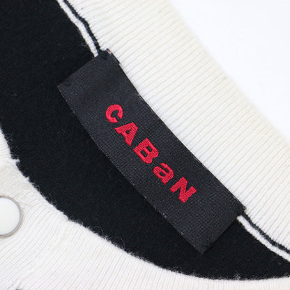 コットン カシミヤ バイカラー ハーフスリーブ カーディガン / ニット 半袖 五分袖 クルーネック パール ビーズ ロゴ