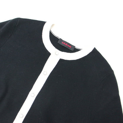 コットン カシミヤ バイカラー ハーフスリーブ カーディガン / ニット 半袖 五分袖 クルーネック パール ビーズ ロゴ