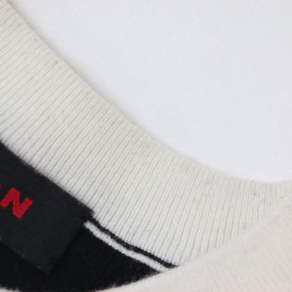 コットン カシミヤ バイカラー ハーフスリーブ カーディガン / ニット 半袖 五分袖 クルーネック パール ビーズ ロゴ