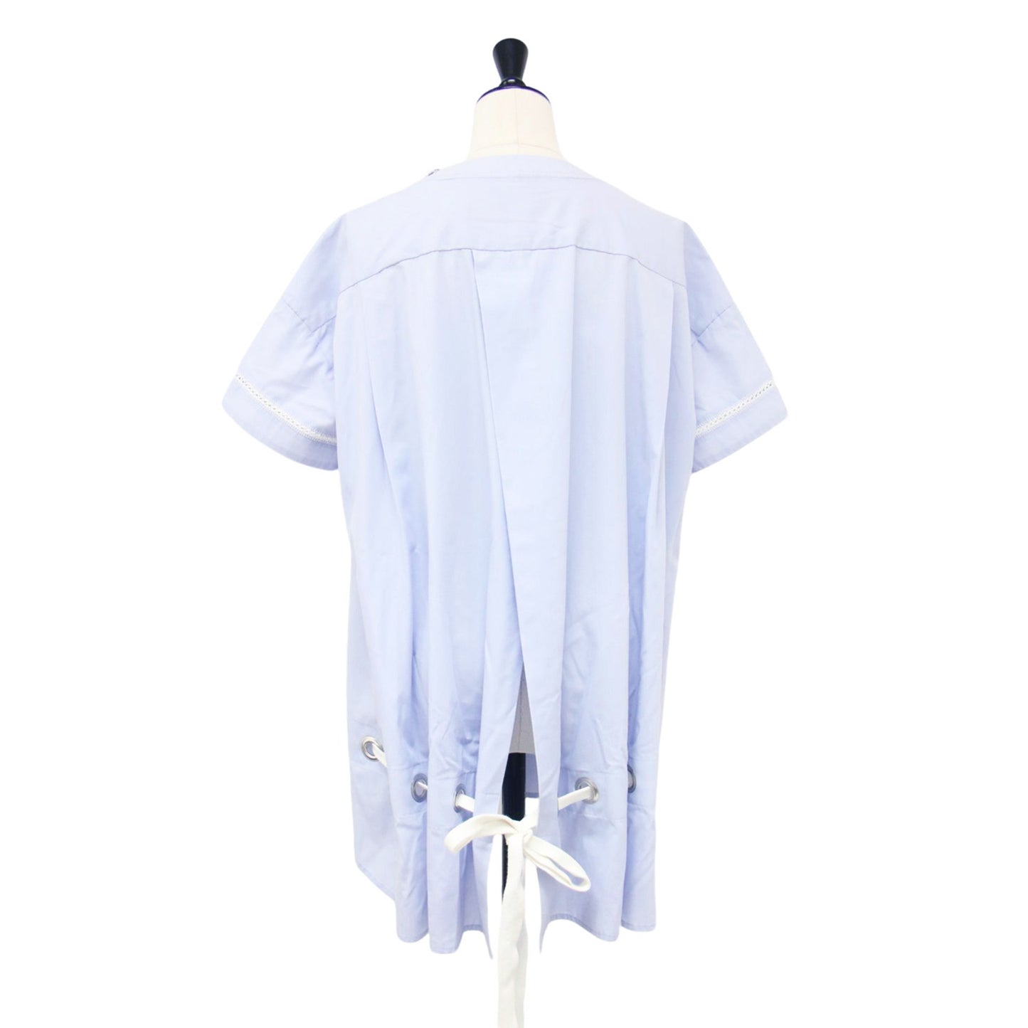 ハトメ リボン ショートスリーブ ブラウス / 半袖 クルーネック はしごレース