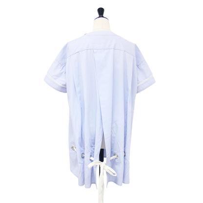 ハトメ リボン ショートスリーブ ブラウス / 半袖 クルーネック はしごレース