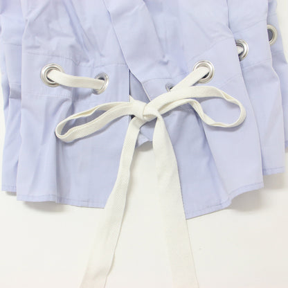 ハトメ リボン ショートスリーブ ブラウス / 半袖 クルーネック はしごレース