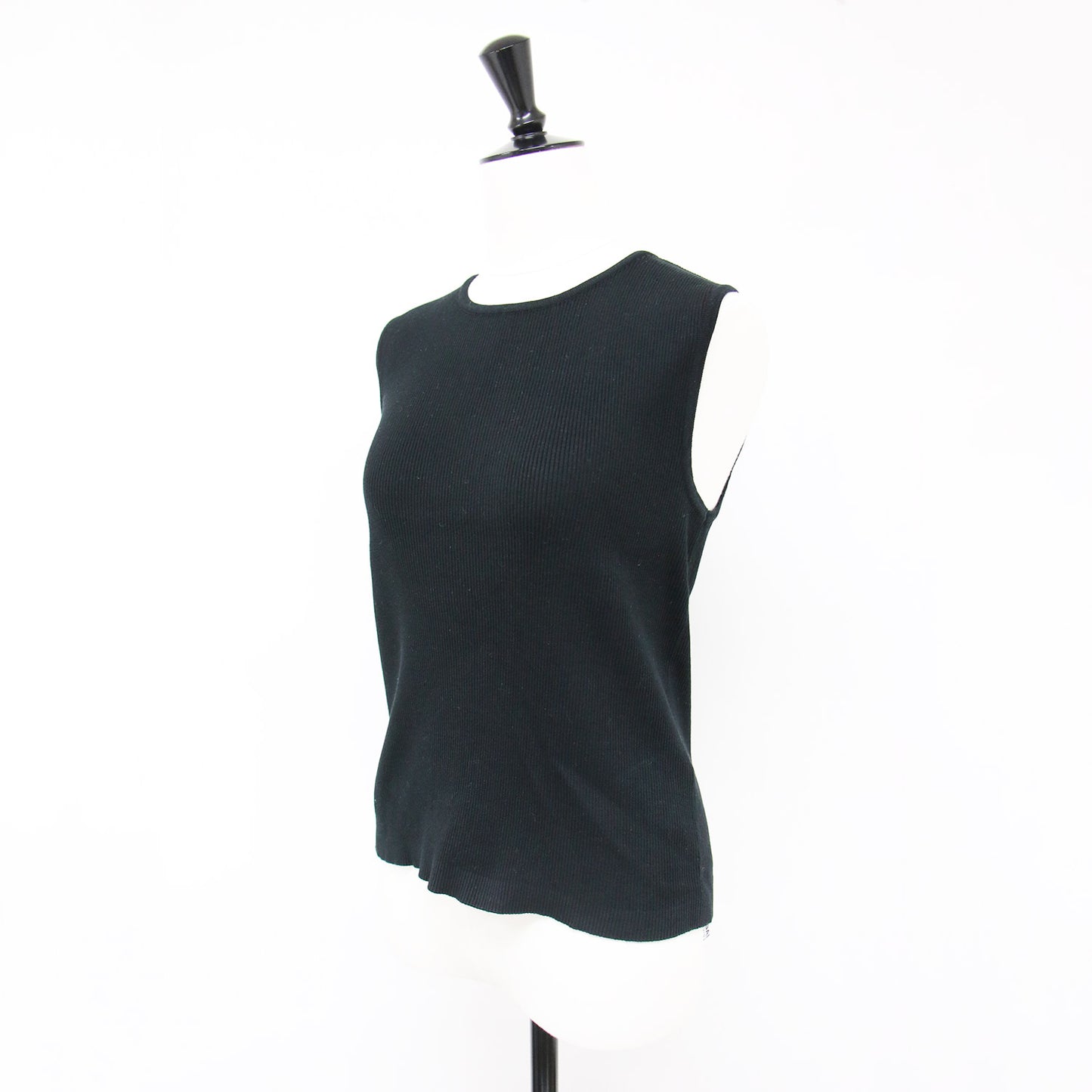 ハイゲージ リブ ノースリーブ ニット / クルーネック コットン プルオーバー