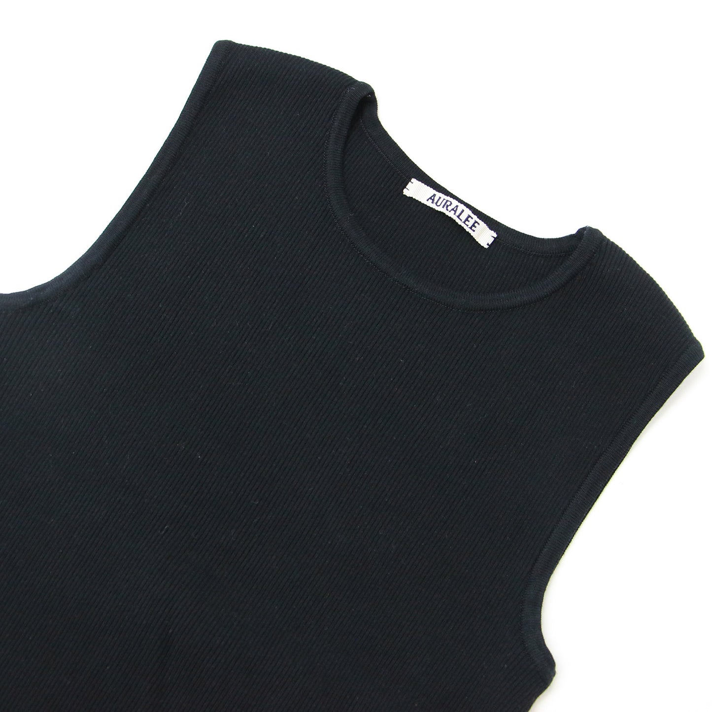 ハイゲージ リブ ノースリーブ ニット / クルーネック コットン プルオーバー