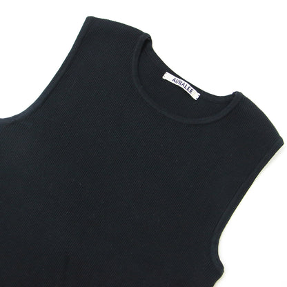 ハイゲージ リブ ノースリーブ ニット / クルーネック コットン プルオーバー