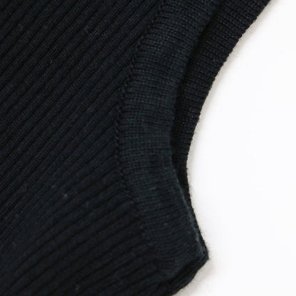 ハイゲージ リブ ノースリーブ ニット / クルーネック コットン プルオーバー