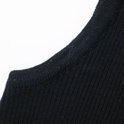 ハイゲージ リブ ノースリーブ ニット / クルーネック コットン プルオーバー