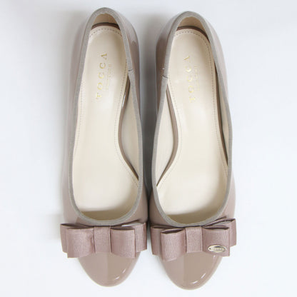 リボン付き エナメル パンプス / ラウンドトゥ ローヒール 合成皮革 MIGNON PUMPS