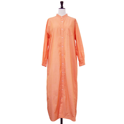 スタンドカラー ロングスリーブ ワンピース / コットン 長袖 ロング シャツワンピース