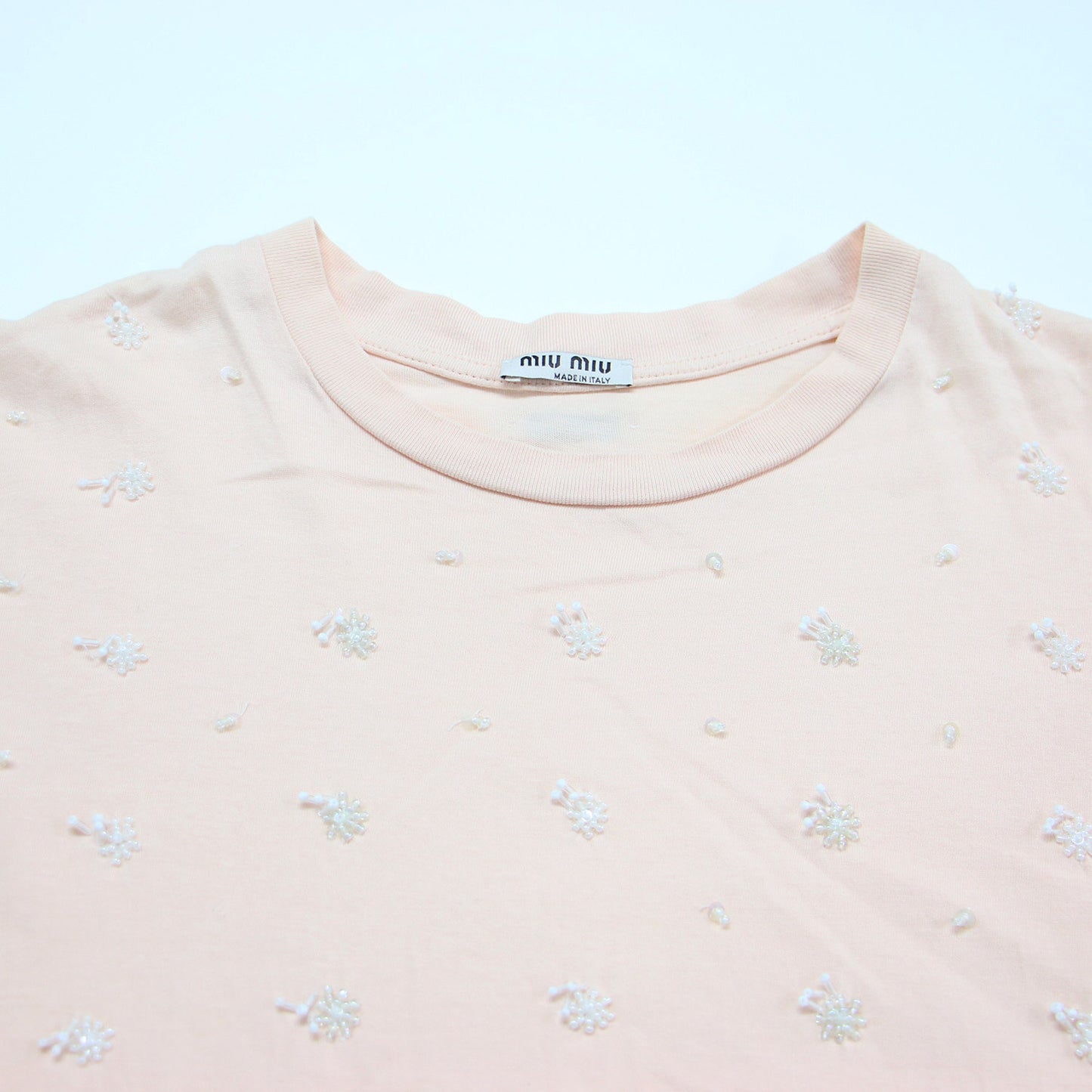 スパンコール ビーズ ショートスリーブ Tシャツ / カットソー 半袖 クルーネック コットン