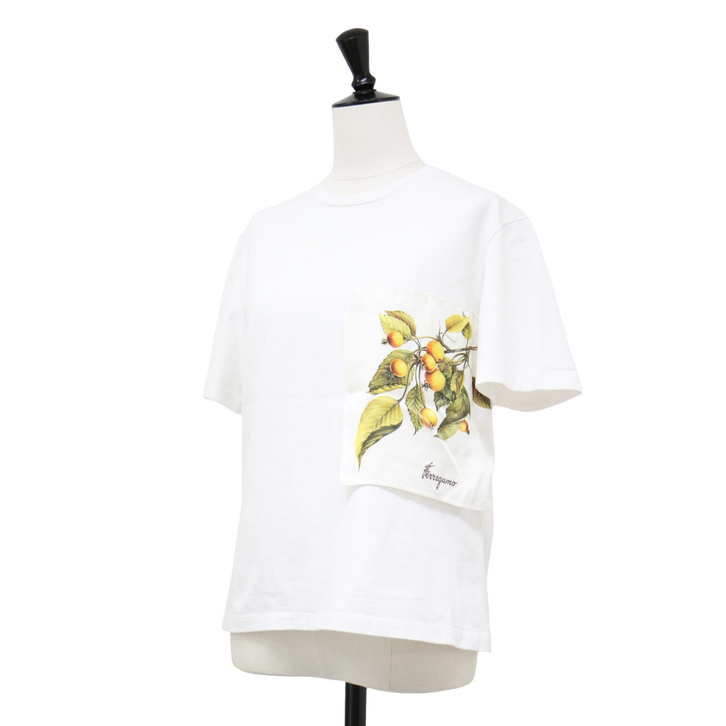 ボタニカル柄 シルクスカーフ付き 半袖 Tシャツ / プルオーバー カットソー クルーネック コットン