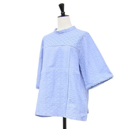 エンブロイダリー レース スタンドカラー 5分袖 ブラウス / コットン 刺繍