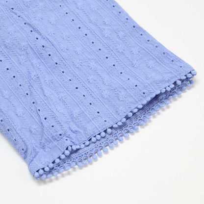 エンブロイダリー レース スタンドカラー 5分袖 ブラウス / コットン 刺繍