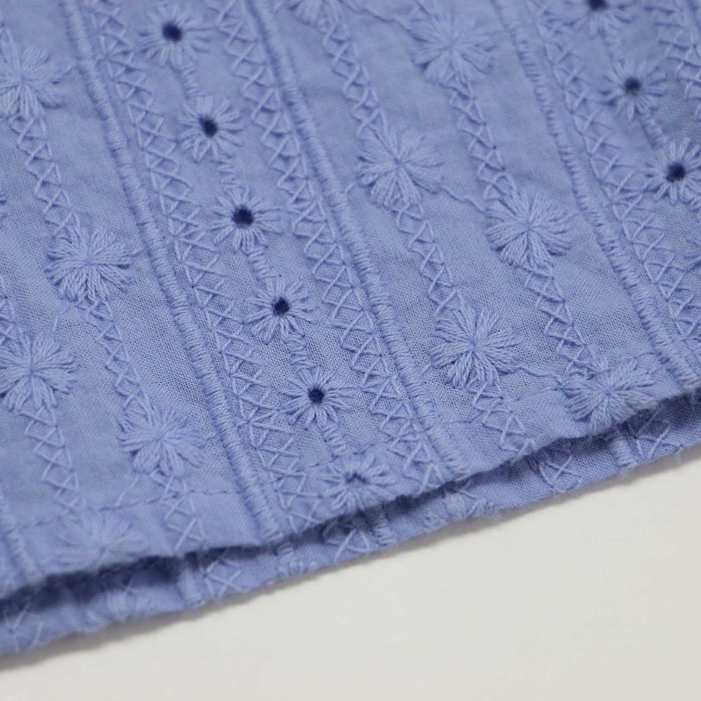 エンブロイダリー レース スタンドカラー 5分袖 ブラウス / コットン 刺繍