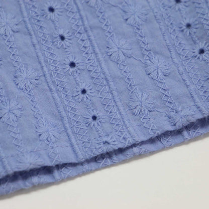 エンブロイダリー レース スタンドカラー 5分袖 ブラウス / コットン 刺繍