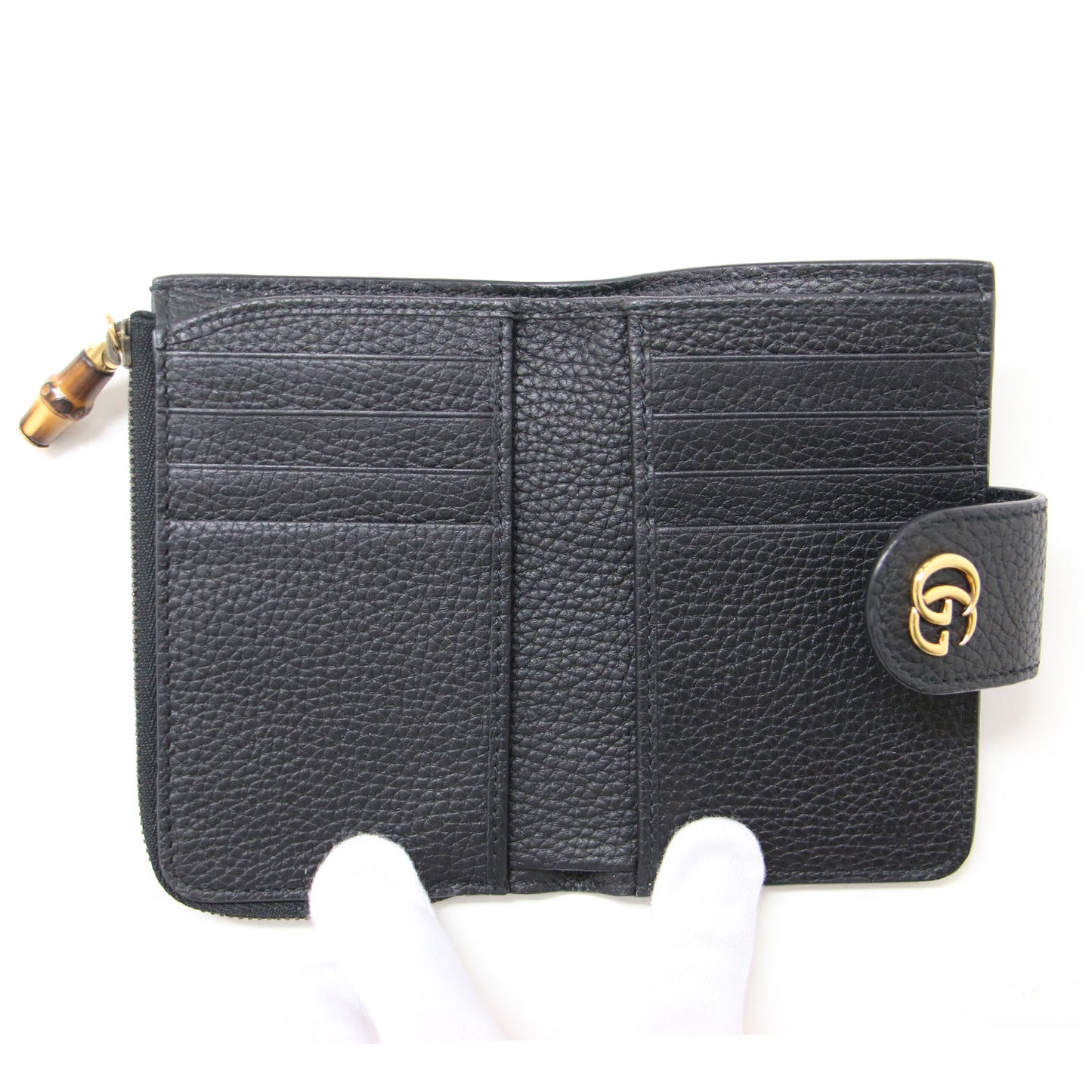 バンブー付き ダブルG ミディアム ウォレット / 2つ折り財布 コンパクトウォレット レザー