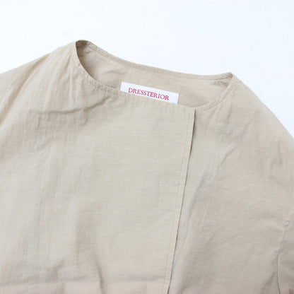 ノーカラー エアリー コート / スプリングコート ロング丈 ベルテッド ベルト スリット コットン ナイロン