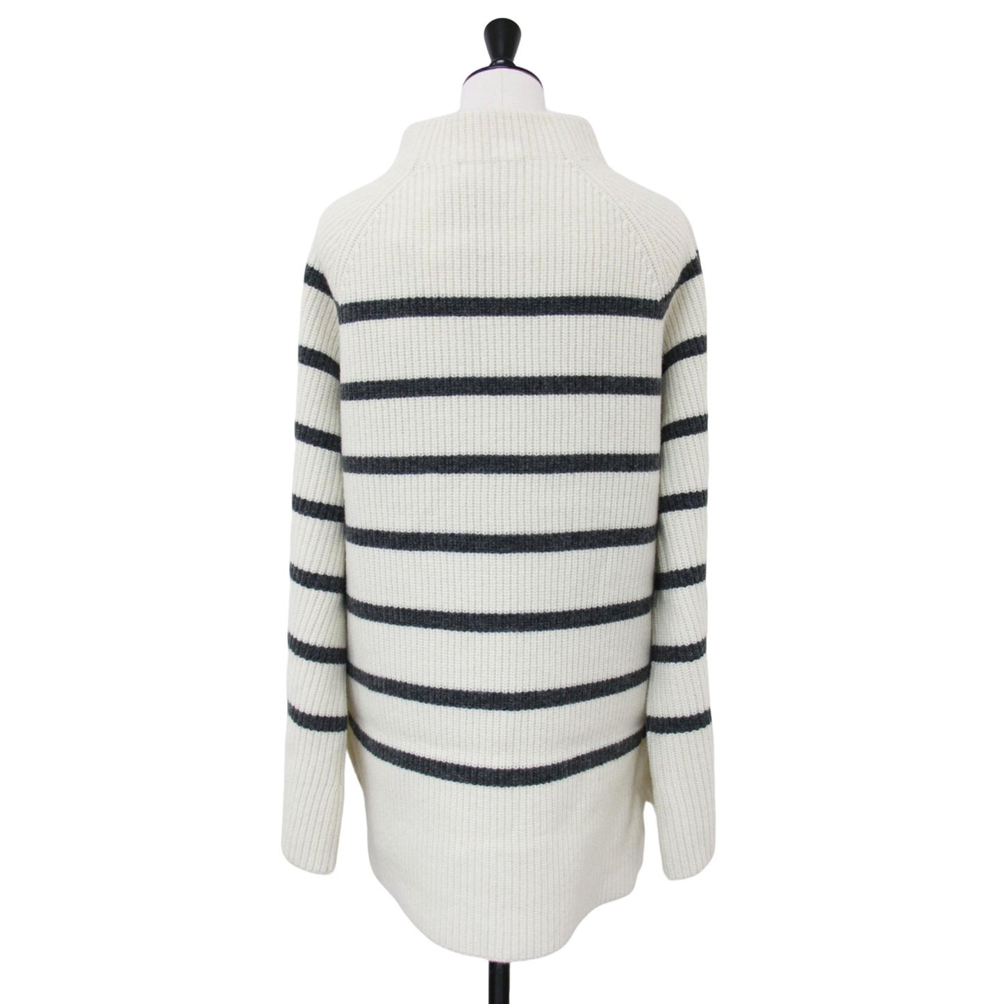 ラムズウール5G ボーダー ニット / セーター 長袖 ハイネック 金ボタン リブ ウール